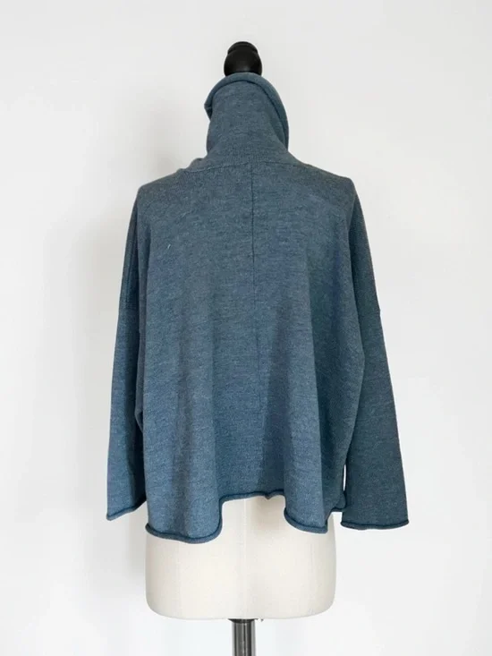 Eskandar Merino Wool Sweater Blue Heather Dolman Sleeve Made in Scotland Sz L - Picture 3 of 10